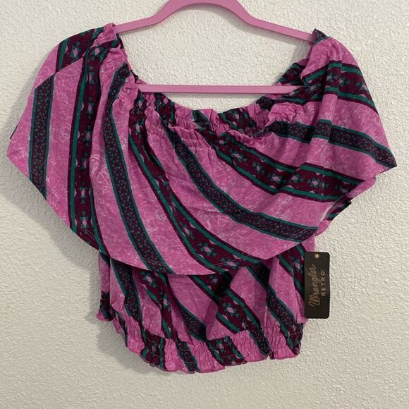 NWT- Wrangler- retro off the shoulder striped top- Size small - Picture 1 of 7